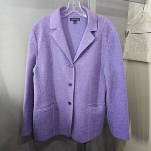 Lands End Blazer Jacket Women 14 100% Wool Purple Button Front Pockets Preppy